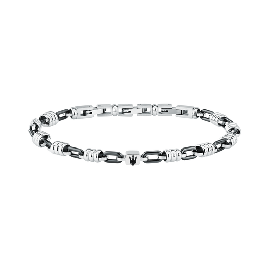 Bracciale Uomo Maserati Ceramic a Catena in Acciaio Nero e Silver con Tridente Centrale JM426ATZ92 - Arena Gioielli - Maserati