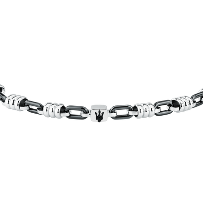 Bracciale Uomo Maserati Ceramic a Catena in Acciaio Nero e Silver con Tridente Centrale JM426ATZ92