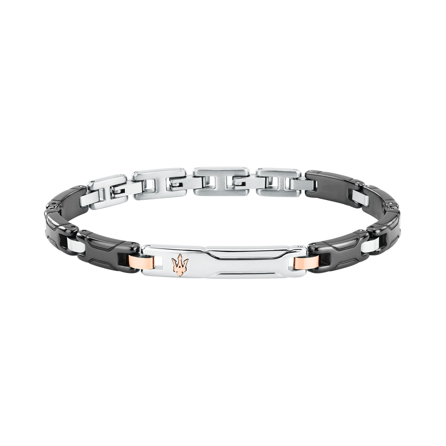 Bracciale Uomo Maserati in Ceramica Nera e Acciaio con Tridente PVD Oro Rosa JM426ATZ93 - Maserati