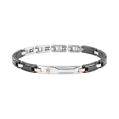 Bracciale Uomo Maserati in Ceramica Nera e Acciaio con Tridente PVD Oro Rosa JM426ATZ93