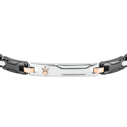 Bracciale Uomo Maserati in Ceramica Nera e Acciaio con Tridente PVD Oro Rosa JM426ATZ93