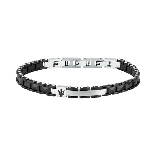 Bracciale Uomo Maserati Ceramic a Catena in Acciaio e Ceramica Nera con Tridente JM426ATZ95 - Arena Gioielli - Maserati