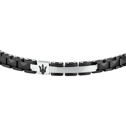 Bracciale Uomo Maserati Ceramic a Catena in Acciaio e Ceramica Nera con Tridente JM426ATZ95