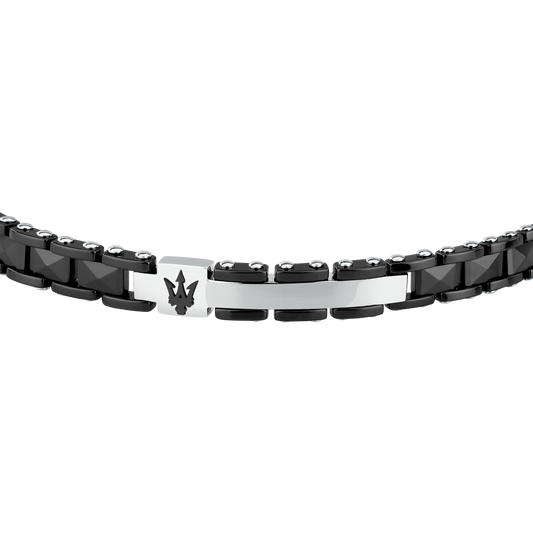 Bracciale Uomo Maserati Ceramic a Catena in Acciaio e Ceramica Nera con Tridente JM426ATZ95 - Arena Gioielli - Maserati