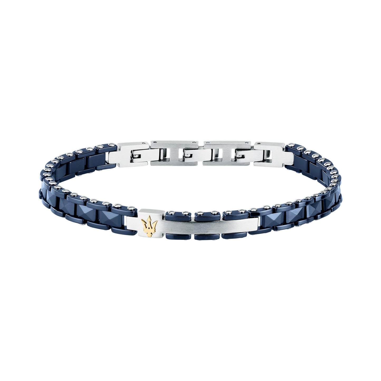 Bracciale Uomo Maserati Ceramic a Catena in Acciaio e Ceramica Blu con Tridente Gold JM426ATZ96 - Maserati