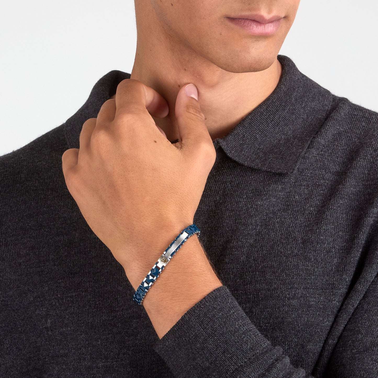 Bracciale Uomo Maserati Ceramic a Catena in Acciaio e Ceramica Blu con Tridente Gold JM426ATZ96 - Maserati