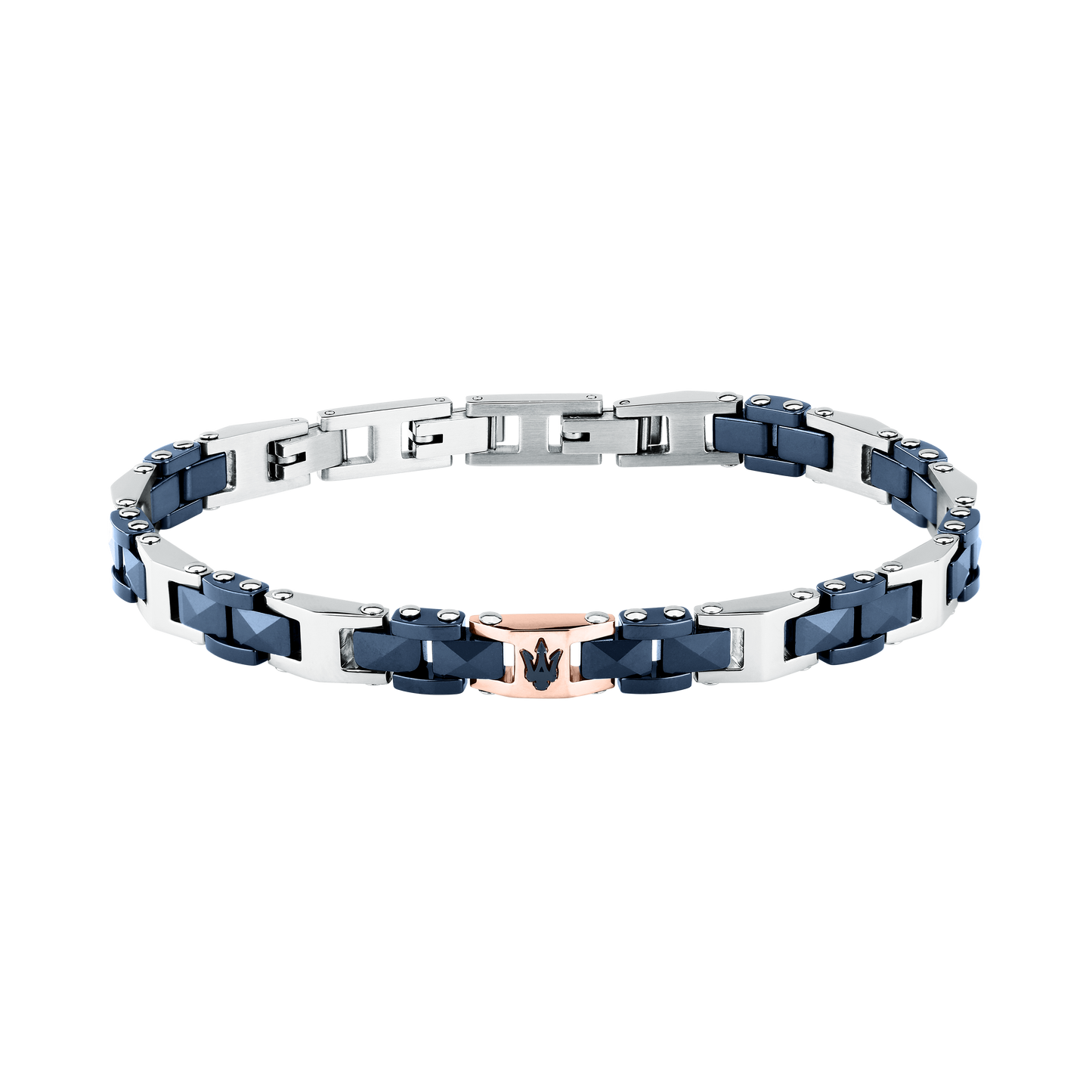 Bracciale Uomo Maserati Ceramic a Catena in Acciaio e Ceramica Blu con Tridente Rose Gold JM426ATZ97 - Maserati
