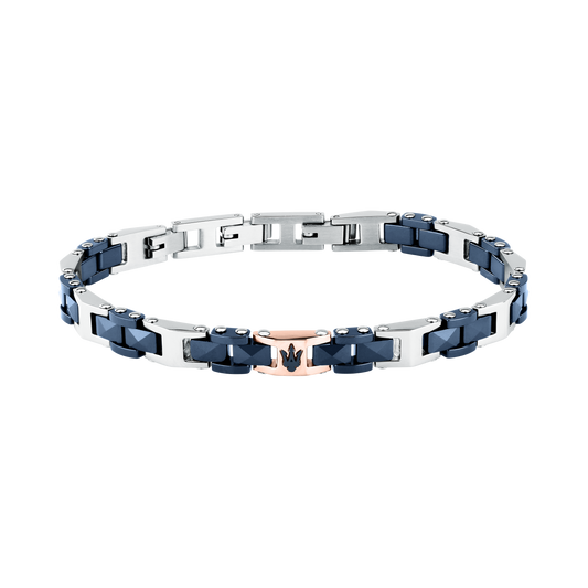 Bracciale Uomo Maserati Ceramic a Catena in Acciaio e Ceramica Blu con Tridente Rose Gold JM426ATZ97 - Arena Gioielli - Maserati