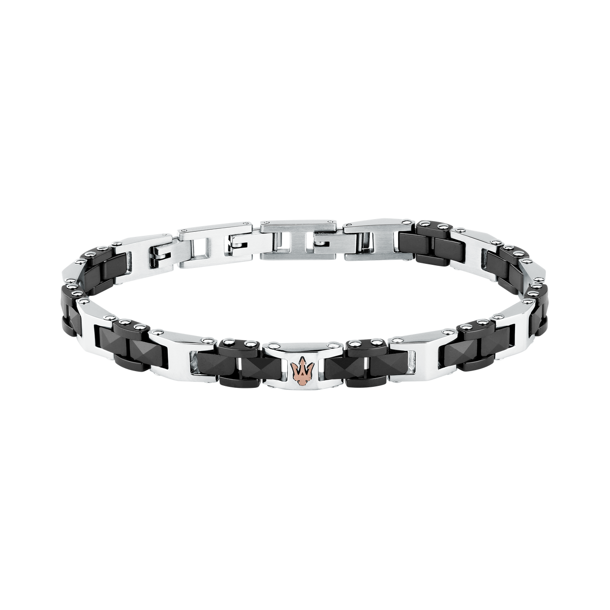 Bracciale Uomo Maserati Ceramic a Catena in Acciaio e Ceramica Nera con Tridente Rose Gold JM426ATZ98 - Maserati