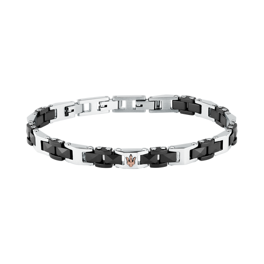 Bracciale Uomo Maserati Ceramic a Catena in Acciaio e Ceramica Nera con Tridente Rose Gold JM426ATZ98 - Arena Gioielli - Maserati