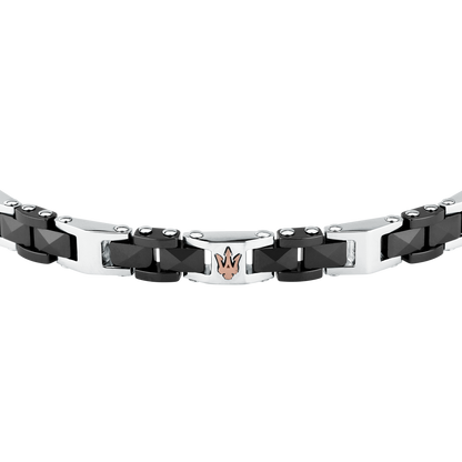 Bracciale Uomo Maserati Ceramic a Catena in Acciaio e Ceramica Nera con Tridente Rose Gold JM426ATZ98