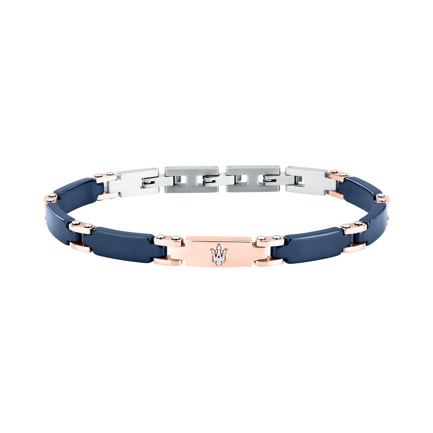 Bracciale Uomo Maserati Ceramic a Catena in Acciaio e Ceramica Blu con Dettagli Rose Gold JM426ATZ99 - Maserati