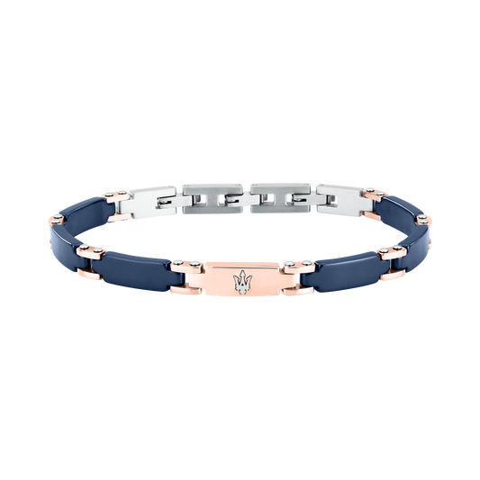 Bracciale Uomo Maserati Ceramic a Catena in Acciaio e Ceramica Blu con Dettagli Rose Gold JM426ATZ99 - Arena Gioielli - Maserati