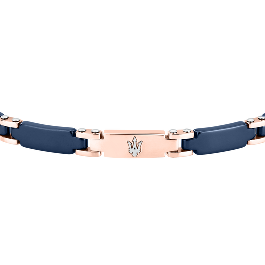 Bracciale Uomo Maserati Ceramic a Catena in Acciaio e Ceramica Blu con Dettagli Rose Gold JM426ATZ99 - Arena Gioielli - Maserati