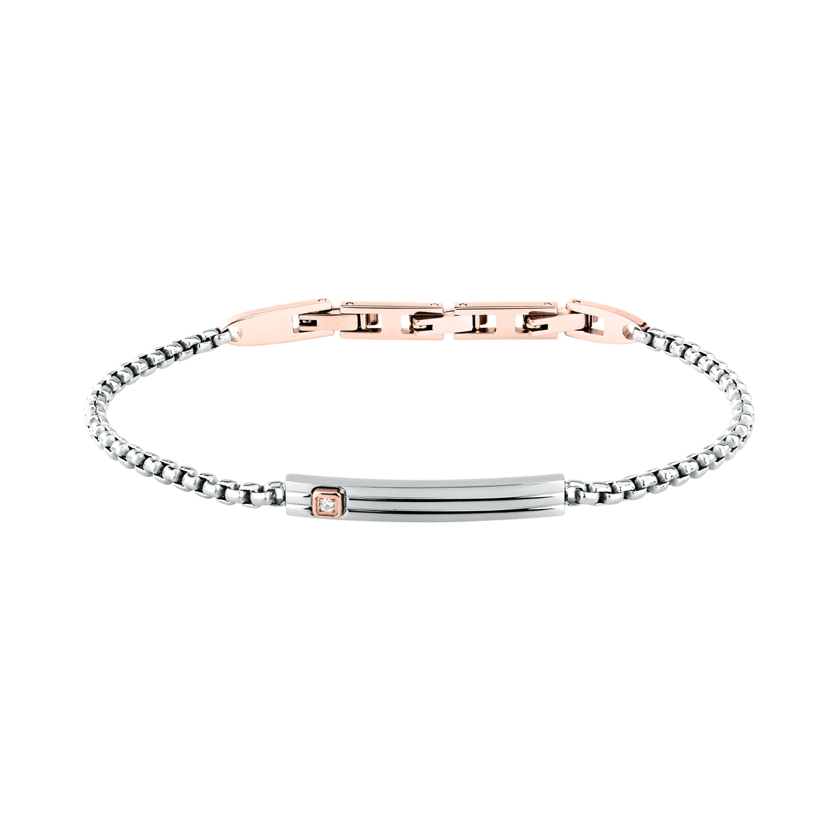 Bracciale Uomo Maserati Titanium in Titanio e Acciaio Silver con Dettaglio Rose Gold e Diamante Lab-Grown JM426AXF04 - Maserati