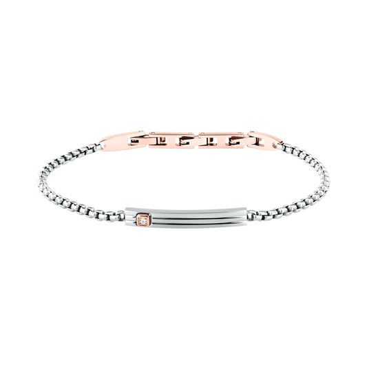 Bracciale Uomo Maserati Titanium in Titanio e Acciaio Silver con Dettaglio Rose Gold e Diamante Lab-Grown JM426AXF04 - Arena Gioielli - Maserati