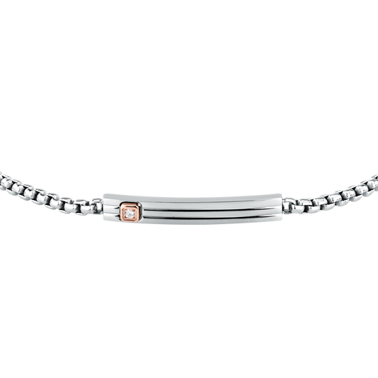 Bracciale Uomo Maserati Titanium in Titanio e Acciaio Silver con Dettaglio Rose Gold e Diamante Lab-Grown JM426AXF04 - Arena Gioielli - Maserati