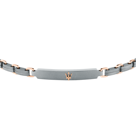 Bracciale Uomo Maserati Titanium a Catena in Acciaio Grigio con Dettagli Rose Gold JM426AXF05 - Arena Gioielli - Maserati