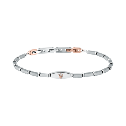 Bracciale Uomo Maserati Titanium a Catena in Acciaio Silver con Dettaglio Rose Gold JM426AXF07