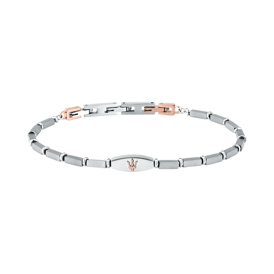 Bracciale Uomo Maserati Titanium a Catena in Acciaio Silver con Dettaglio Rose Gold JM426AXF07 - Arena Gioielli - Maserati