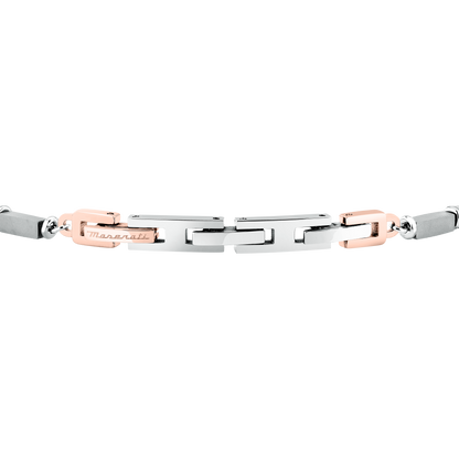 Bracciale Uomo Maserati Titanium a Catena in Acciaio Silver con Dettaglio Rose Gold JM426AXF07