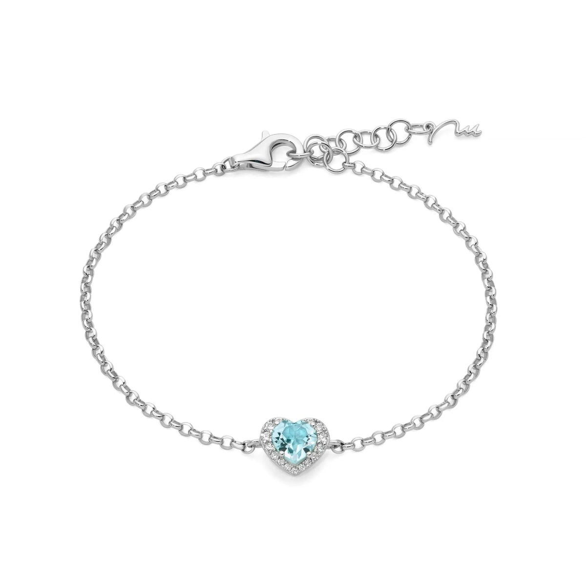 Bracciale Donna Miluna Gemme del Cielo BRD1252 in Argento, Topazio Azzurro a Cuore e Topazi Bianchi - Arena Gioielli