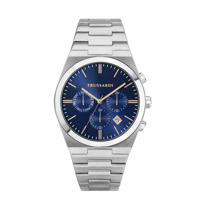 Orologio Uomo Trussardi T-Milano Multifunzione in Acciaio Silver con Quadrante Blu R2453175008