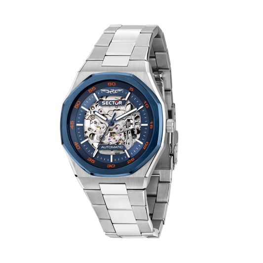 Orologio Uomo Sector OTTO150 Automatico Skeleton in Acciaio Silver con Lunetta Blu R3223150001 - Sector