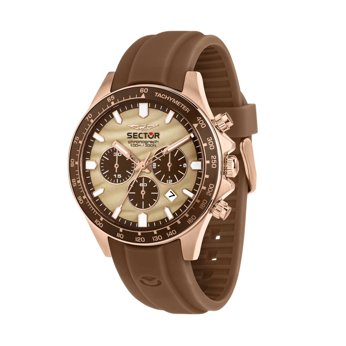 Orologio Uomo Sector 230 Cronografo in Acciaio Rose-Gold e Silicone Marrone R3271661034 - Sector