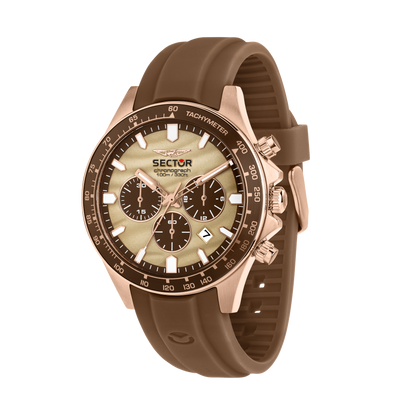 Orologio Uomo Sector 230 Cronografo in Acciaio Rose-Gold e Silicone Marrone R3271661034