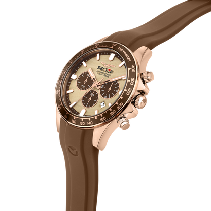 Orologio Uomo Sector 230 Cronografo in Acciaio Rose-Gold e Silicone Marrone R3271661034