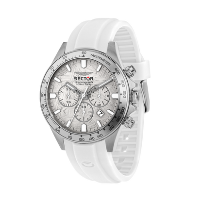 Orologio Uomo Sector 230 Cronografo in Acciaio Silver e Silicone Bianco R3271661037