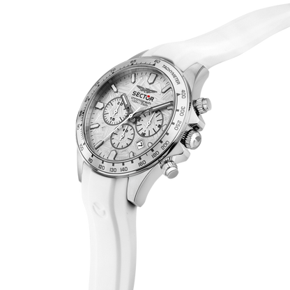 Orologio Uomo Sector 230 Cronografo in Acciaio Silver e Silicone Bianco R3271661037
