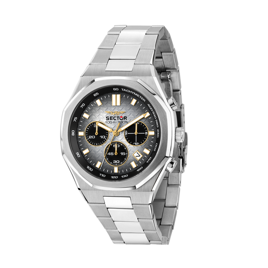 Orologio Uomo Sector OTTO150 Cronografo in Acciaio Silver con Quadrante Grigio Sfumato e Dettagli Gold R3273650006 - Sector