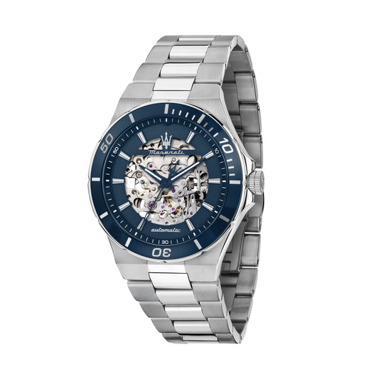 Orologio Uomo Maserati Sfida Automatico Skeleton in Acciaio Silver con Quadrante Blu R8823140019 - Maserati