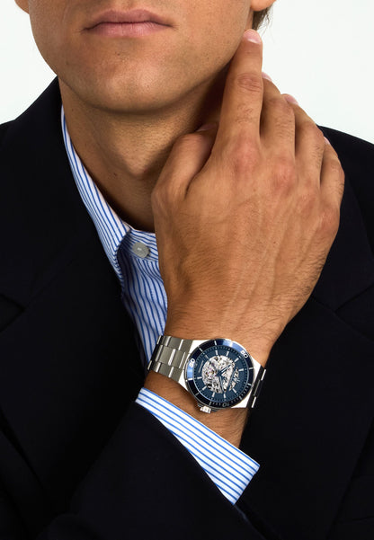 Orologio Uomo Maserati Sfida Automatico Skeleton in Acciaio Silver con Quadrante Blu R8823140019