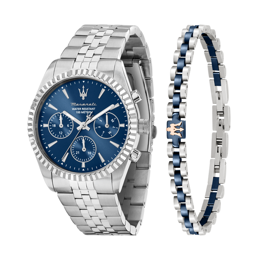Orologio Uomo Maserati Competizione Multifunzione in Acciaio Silver con Quadrante Blu e Bracciale R8853100048 - Maserati