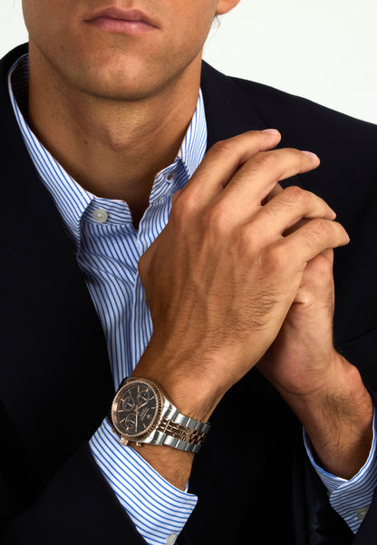 Orologio Uomo Maserati Competizione Multifunzione in Acciaio Bicolore Silver e Rose Gold con Quadrante Marrone R8853100049