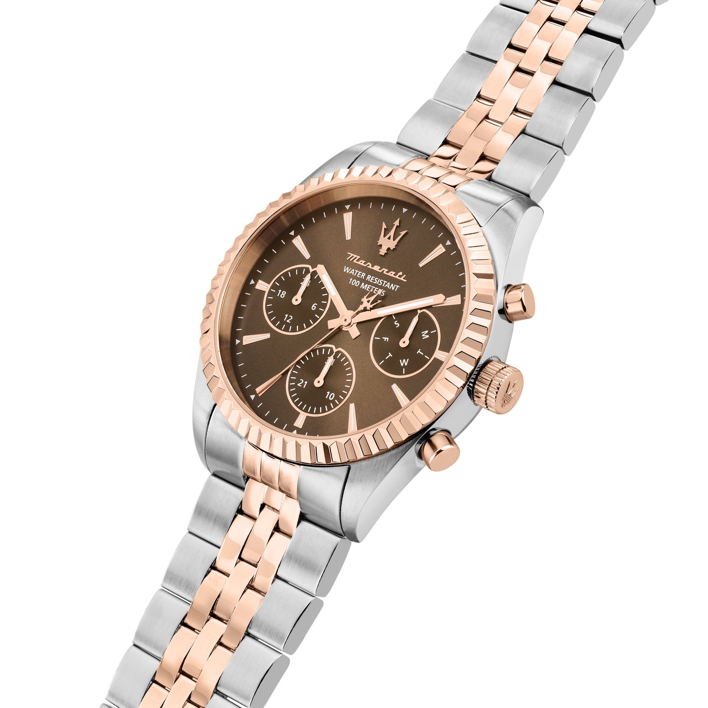 Orologio Uomo Maserati Competizione Multifunzione in Acciaio Bicolore Silver e Rose Gold con Quadrante Marrone R8853100049 - Maserati
