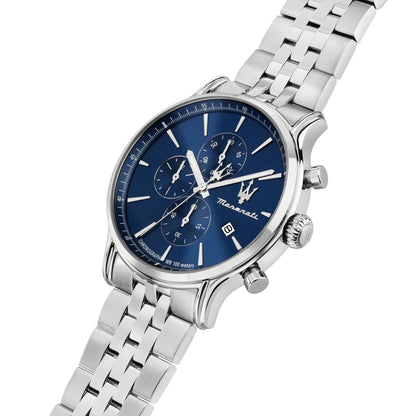 Orologio Uomo Maserati Epoca Cronografo in Acciaio Silver con Quadrante Blu R8873618039
