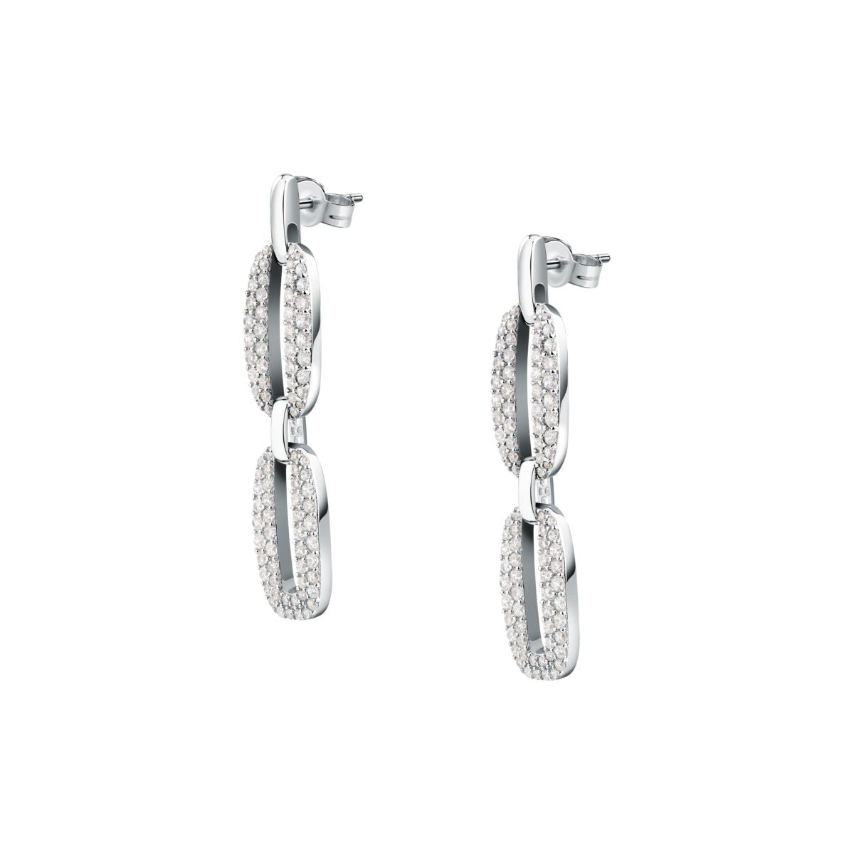 Orecchini Donna Morellato Trame Pendenti in Argento 925 Rodiato con Pavé di Cubic Zirconia SAAG05 - Morellato