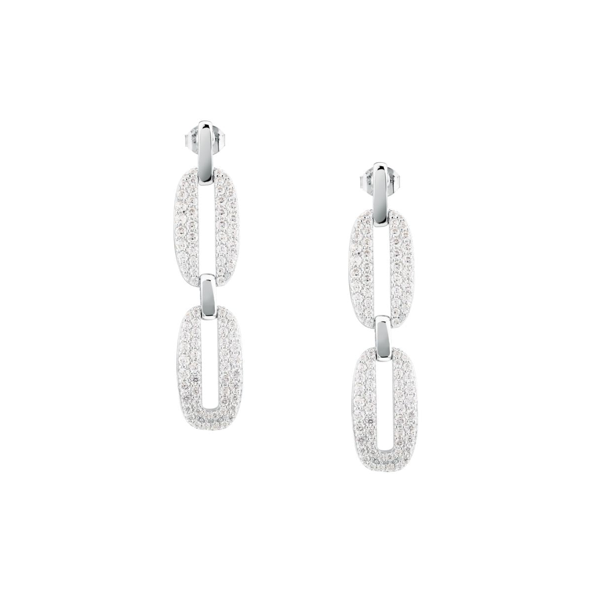 Orecchini Donna Morellato Trame Pendenti in Argento 925 Rodiato con Pavé di Cubic Zirconia SAAG05 - Morellato