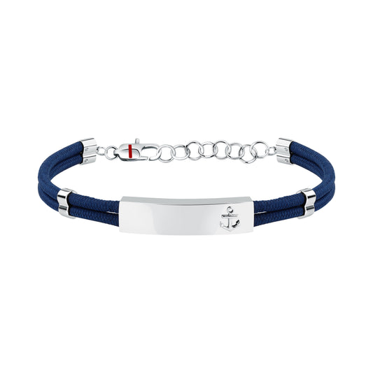 Bracciale Uomo Sector Marine con Piastra e Ancora in Cordino Blu e Acciaio Silver SAGJ50 - Sector
