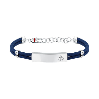 Bracciale Uomo Sector Marine con Piastra e Ancora in Cordino Blu e Acciaio Silver SAGJ50