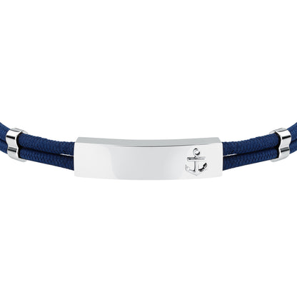 Bracciale Uomo Sector Marine con Piastra e Ancora in Cordino Blu e Acciaio Silver SAGJ50