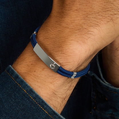 Bracciale Uomo Sector Marine con Piastra e Ancora in Cordino Blu e Acciaio Silver SAGJ50