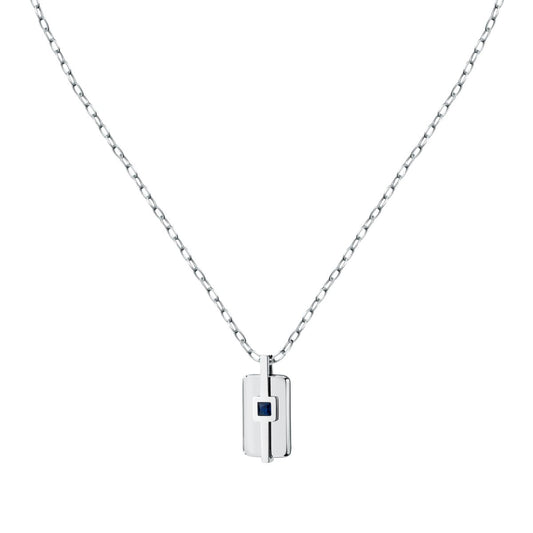 Collana Uomo Morellato Motown SALS128 in Acciaio Silver con Pendente e Zircone Blu 45+5 cm - Arena Gioielli  - Morellato