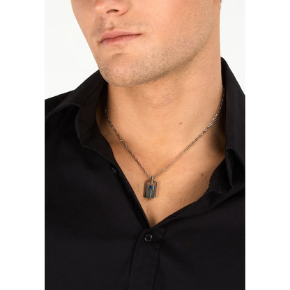Collana Uomo Morellato Motown SALS128 in Acciaio Silver con Pendente e Zircone Blu 45+5 cm