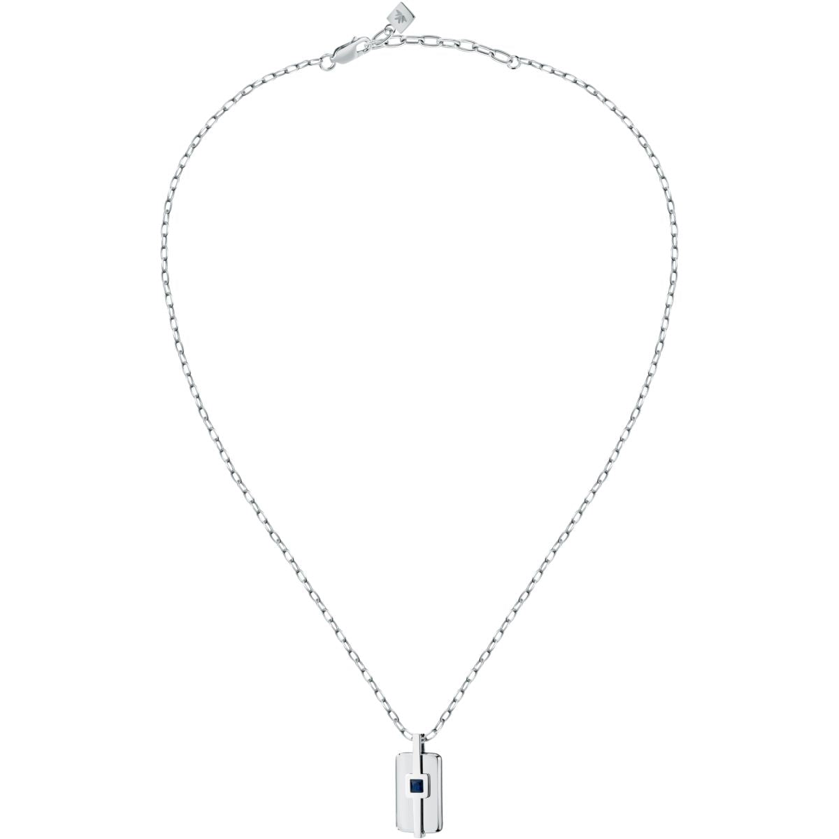Collana Uomo Morellato Motown SALS128 in Acciaio Silver con Pendente e Zircone Blu 45+5 cm - Morellato