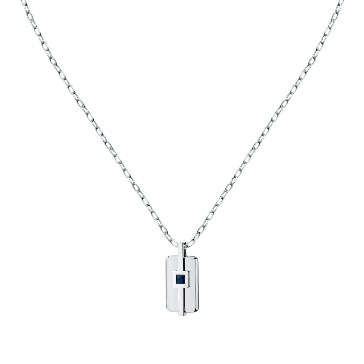 Collana Uomo Morellato Motown SALS128 in Acciaio Silver con Pendente e Zircone Blu 45+5 cm - Morellato